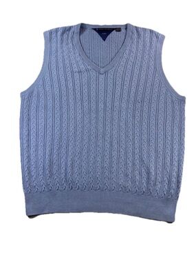 Henry Jacobson Blue Cable Knit Sweater Vest XL Silk Cotton Preppy